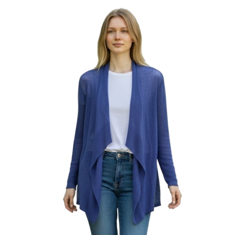 Eileen Fisher Deep Purple Draped Waterfall Cardigan